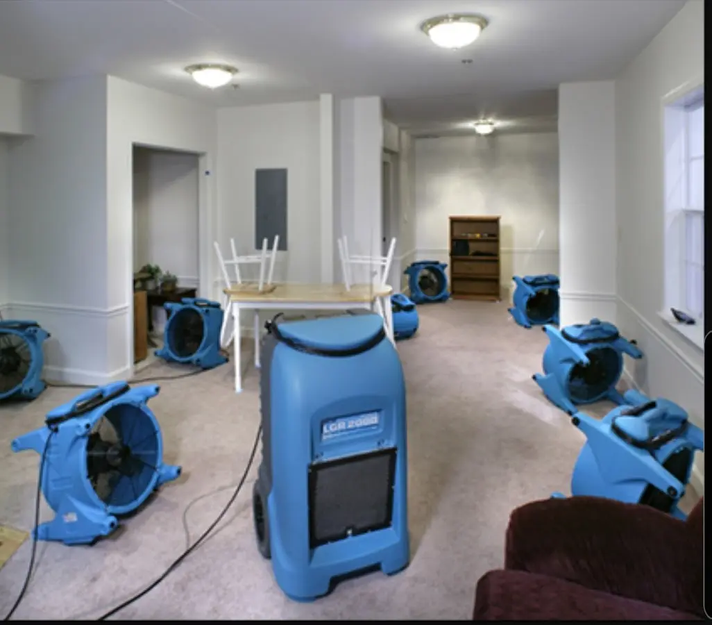 Air movers and dehumidifier setup for Water Damage Restoration in Des Moines
